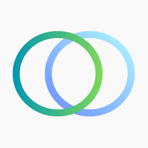 Three overlapping circles in green, blue, and light blue colors on a white background.