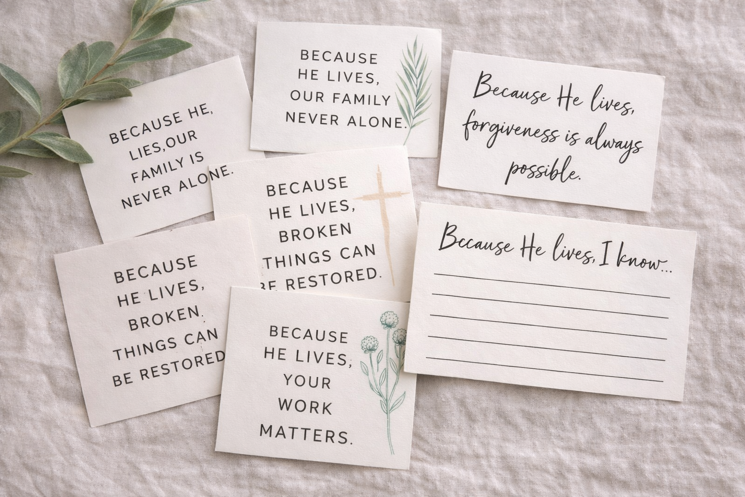 Because He Lives. Christ-Centered Easter Family Card Set