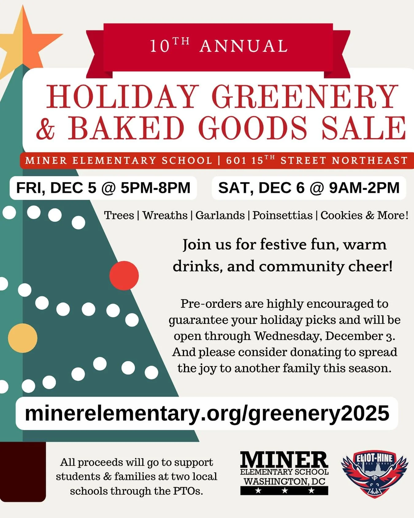 Pre-sale is now live! 🌲 🐻 Join us for our biggest fundraiser of the year &mdash; the Annual Holiday Greenery &amp; Baked Goods Sale. Every purchase helps support Miner&rsquo;s students, families, and teachers all year long. (And poinsettia purchase