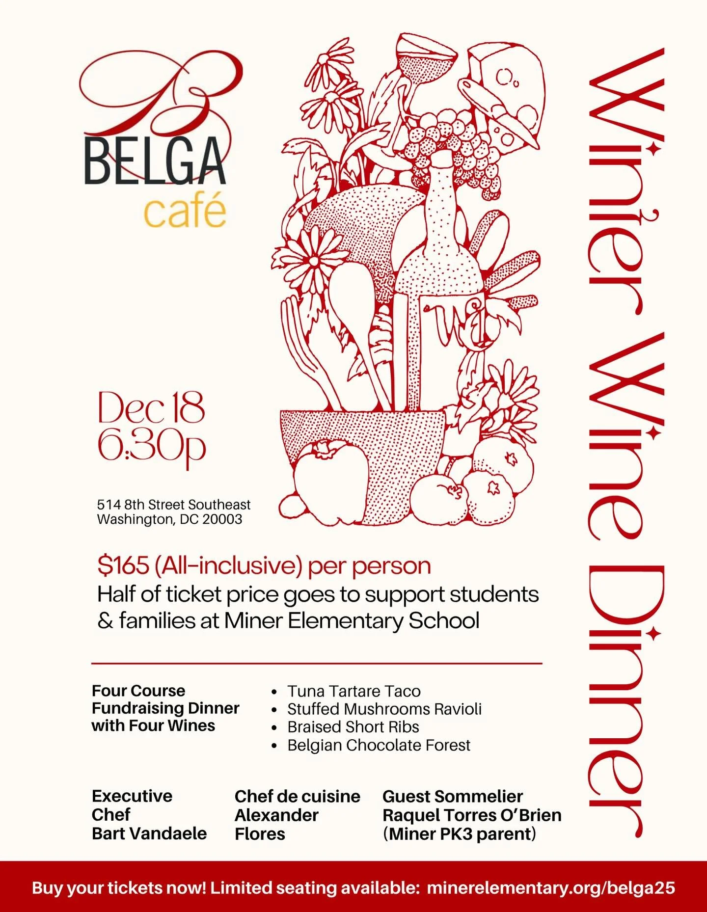 Kick off the holiday season the classy way @belgacafe before winter break officially unravels us all. 😉🍷Dec. 18 &bull; Four-course wine dinner &bull; Half of ticket sales will go directly to the Miner PTO to support our students &amp; families. Ple
