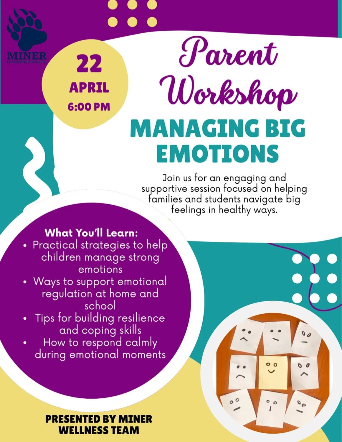 🐻 PTO Meeting Tomorrow! Please join us tomorrow, Wednesday, April 22 from 6&ndash;7PM in the Cafeteria or on Zoom for our next PTO Meeting. We&rsquo;ll have a special presentation from the Child Wellness Team on Managing Big Feelings. 

Please note: