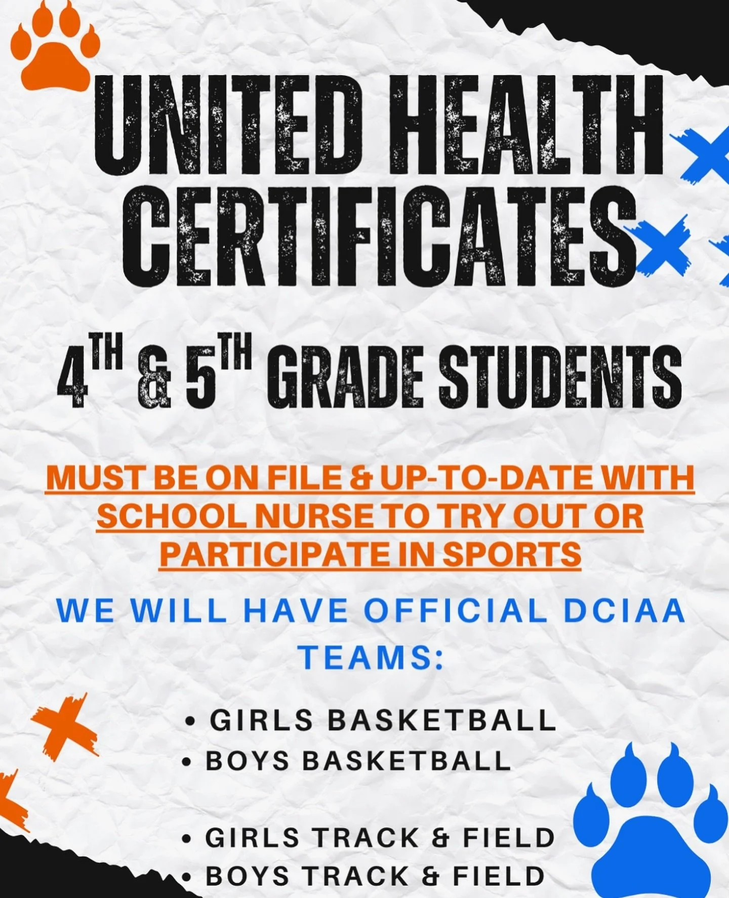 Student athletes! Let&rsquo;s gear up for the 26-27 school year and sports season! Our DCIAA teams are for fourth and fifth grade students and require an updated health form on file with our school nurse in order to try out and participate. The girls
