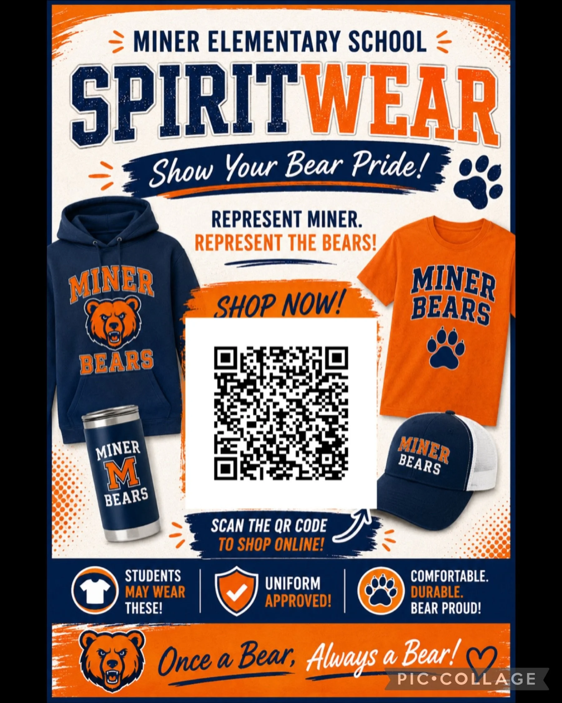 Order your Miner Spiritwear today! We now have a school spirit wear store and shirts/jackets/sweatshirts/polos/hoodies are all uniform approved! Up to 35% off storewide right now. No deadline to ordering any items you see. Link is in bio! Go Bears!