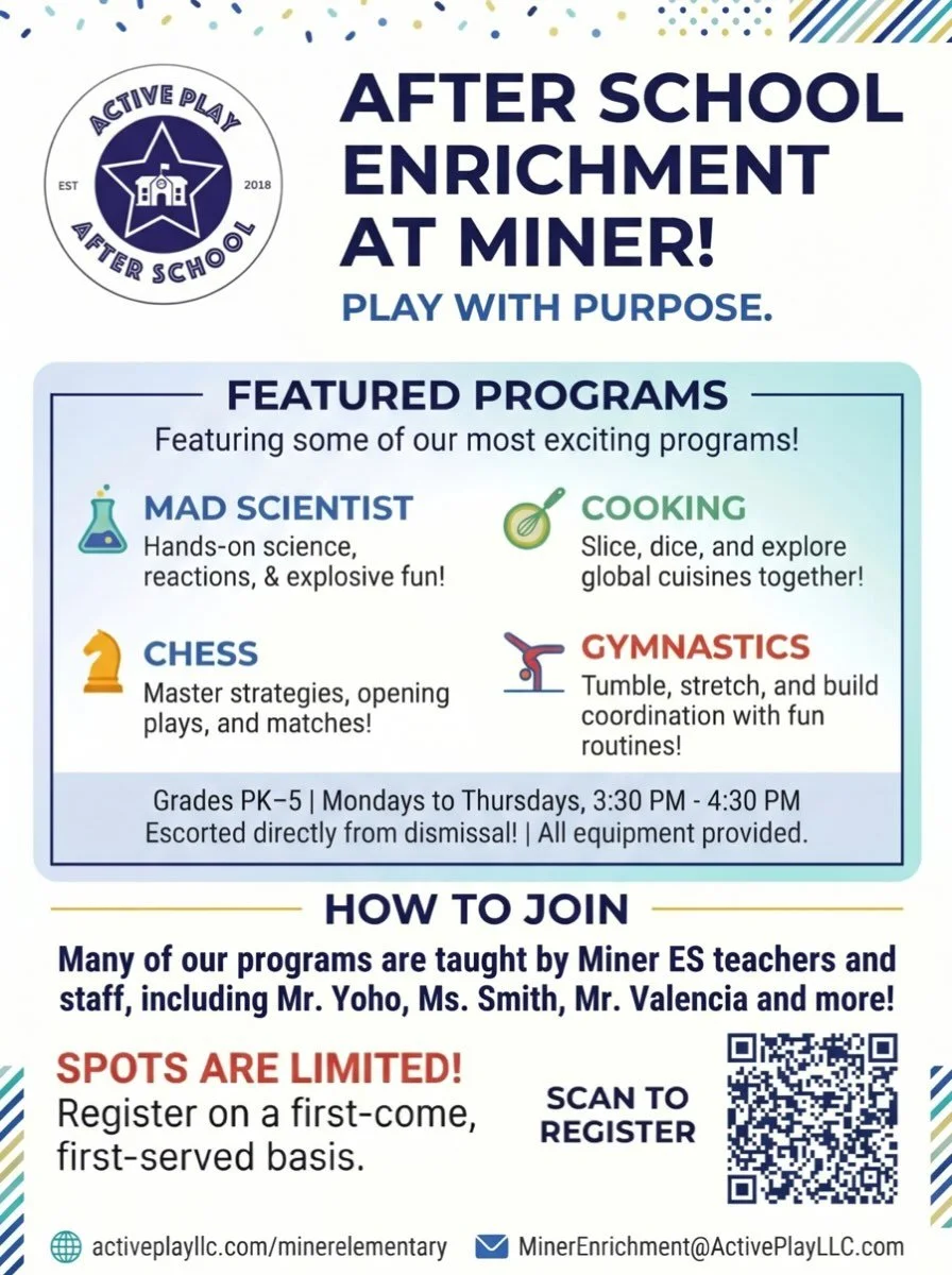 Hi Families!

Our winter enrichment season is just around the corner, and registration and scholarship deadlines are quickly approaching (deadline Monday, 12/26, at 9 am) 

Active Play will be offering a wide variety of exciting programs this winter,