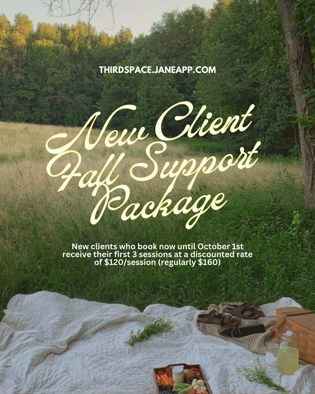 Take time this fall to pause, reflect, and find your Third Space.

New clients who book now through October 1st receive their first 3 sessions at $120/session (regularly $165). Discount will be applied after booking.

Book a free consultation with Ni