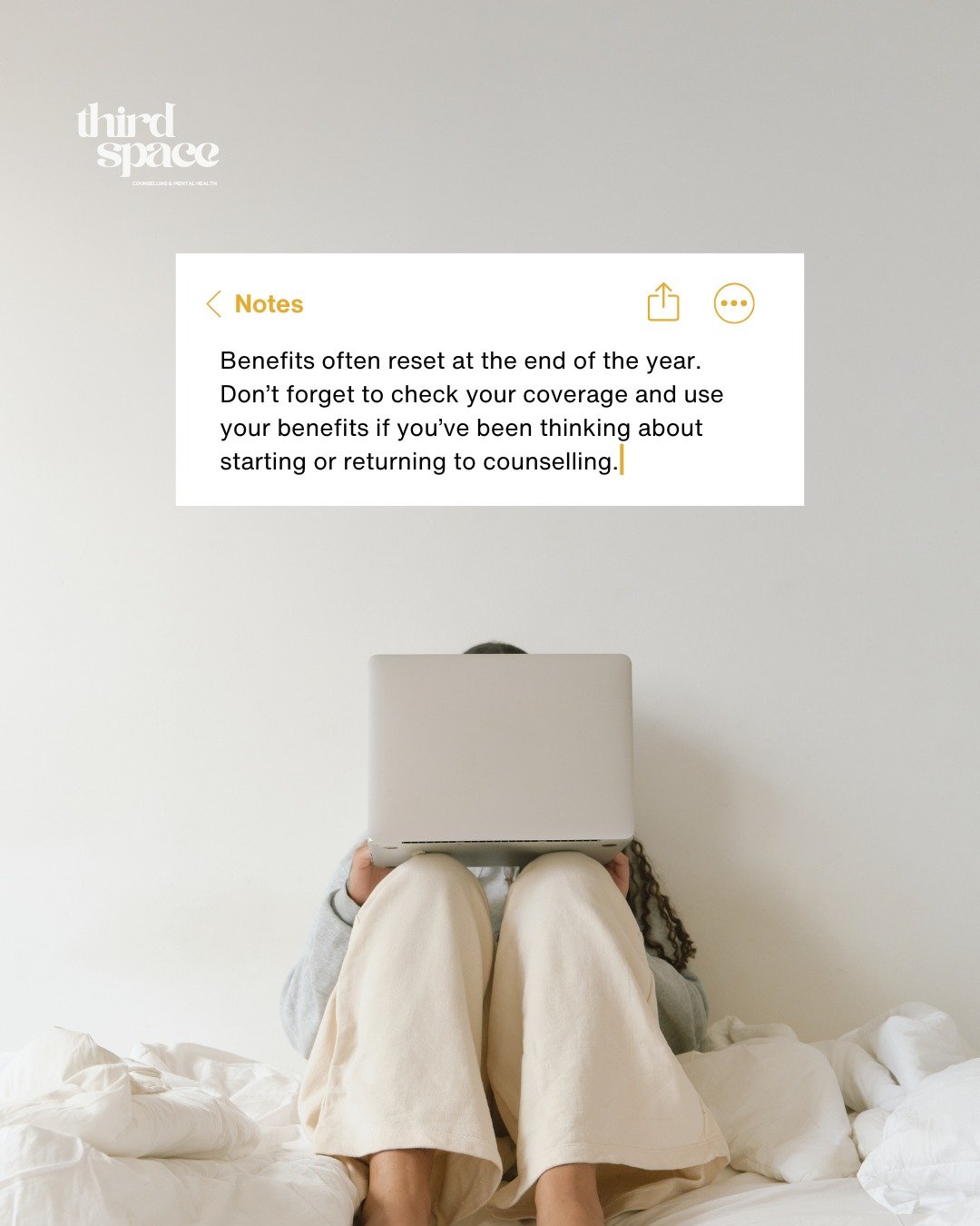 A little reminder to use your counselling benefits before they expire. Book now at thirdspace.janeapp.com. 💌

#MentalHealthMatters #CounsellingSupport #HealingTogether #EmotionalWellness #YouAreNotAlone #MentalWellness #SafeSpaceToHeal #TherapyCommu