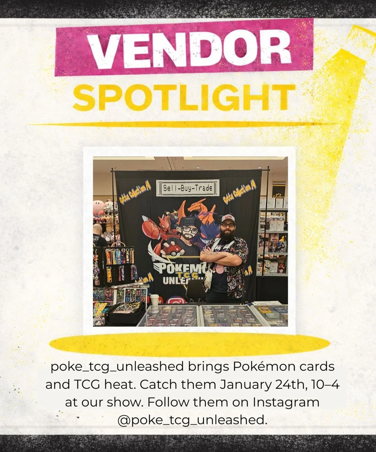 Vendor Spotlight: poke_tcg_unleashed 🃏
They&rsquo;ll be bringing Pok&eacute;mon cards to our show on Saturday, January 24th from 10&ndash;4.
Stop by their table and follow them on Instagram @unleashed_collectiblez s