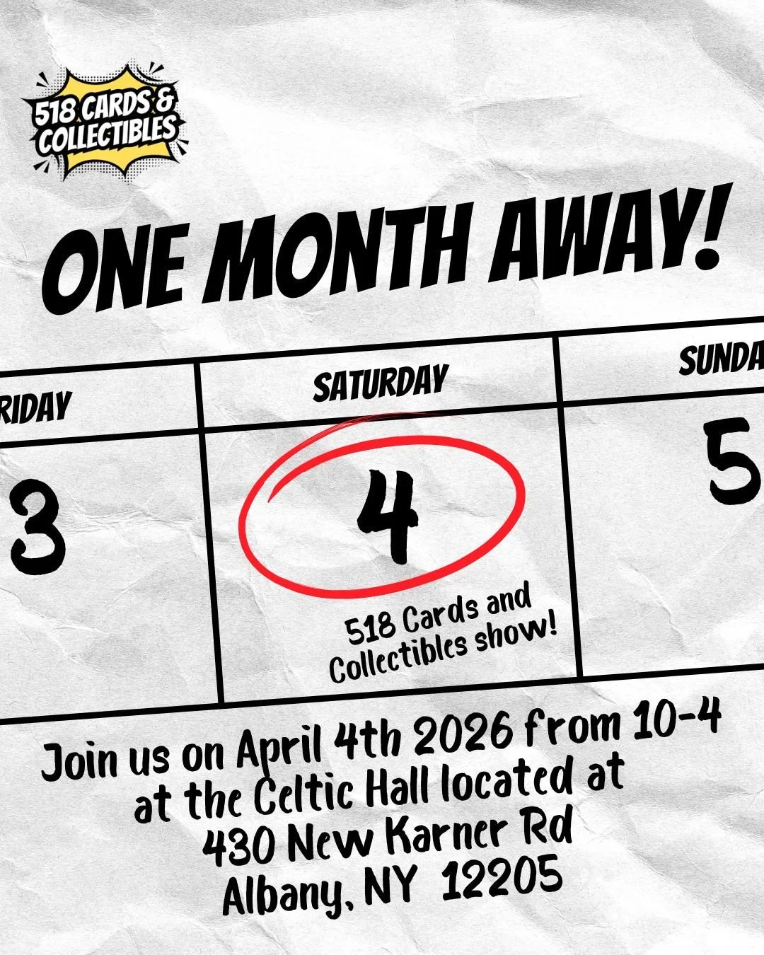 One month until the show! Vendor tables are still available. Sign up here: https://www.518cardsandco.com/vendorinfo