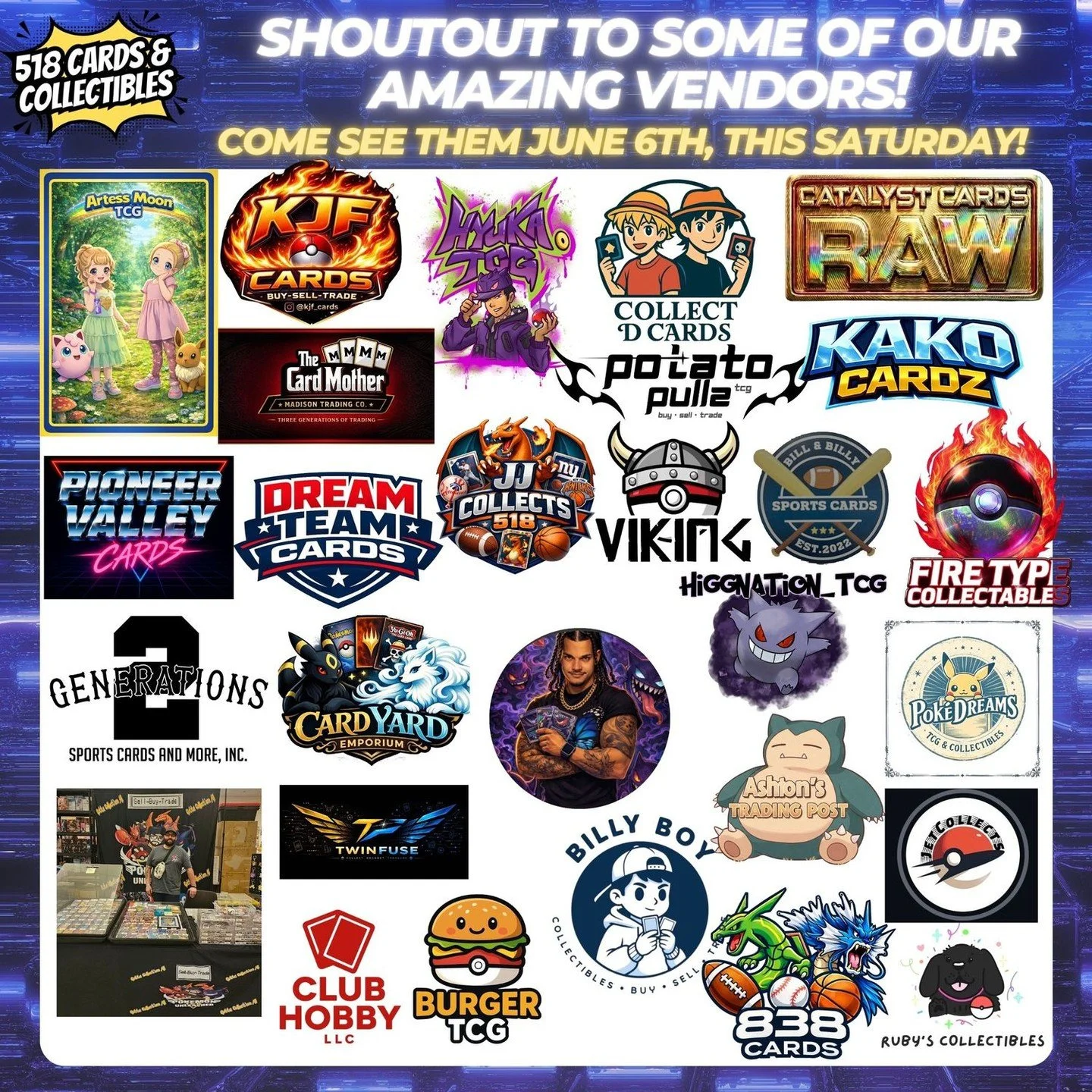 🔥 40+ VENDORS CONFIRMED! 🔥

We're excited to welcome over 40 vendors to this weekend's 518 Cards &amp; Collectibles Show!

Featuring:
@andrelostcg
@ashtonstradingpost
@firetypecollectables
@unleashed_collectiblez
@collectd.cards
@pioneer_valley_car