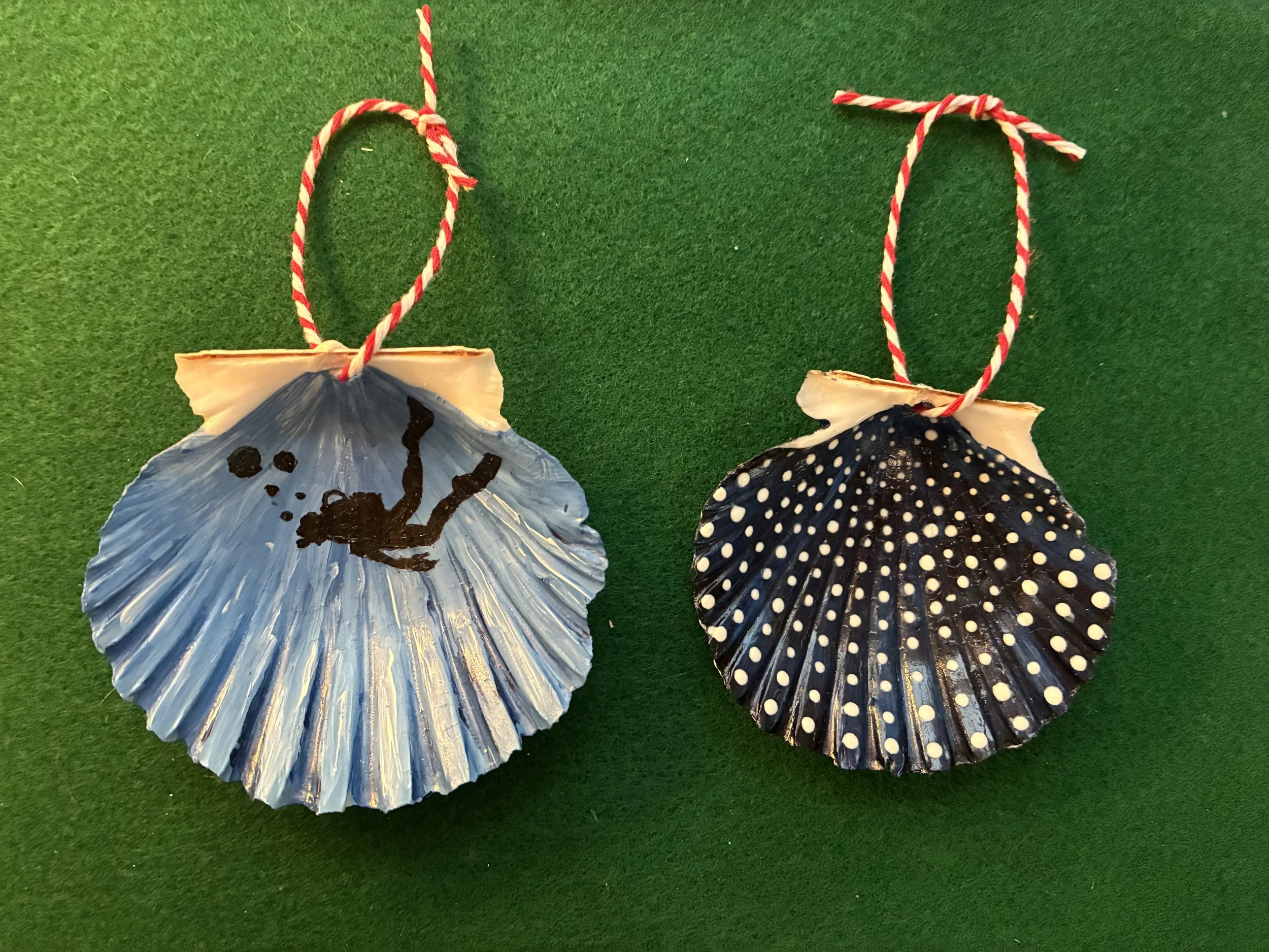 Scuba and whale shark Christmas ornaments