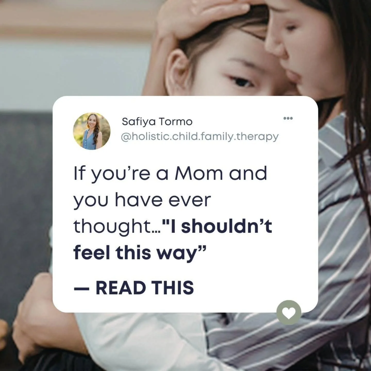 So many mothers carry around the belief that they shouldn't feel the way they do.

"I shouldn't feel overwhelmed." "I shouldn't need a break." "I shouldn't be struggling." "I should be grateful."

But feelings 