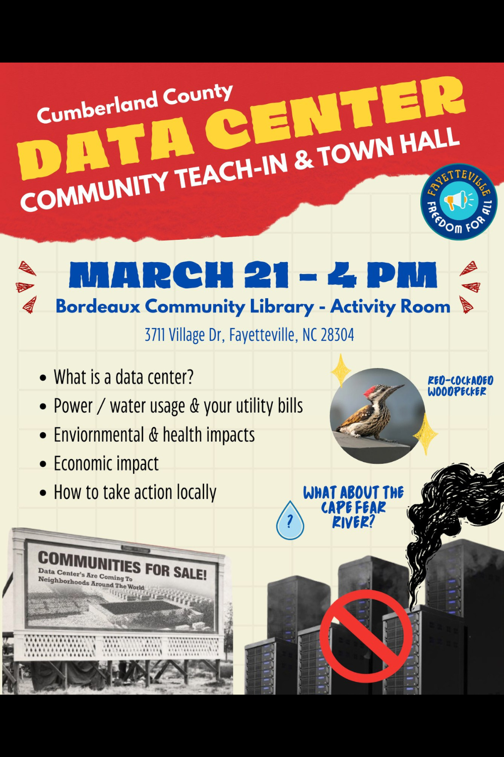 data center teach-in and town hall - hosted by fayetteville freedom for all