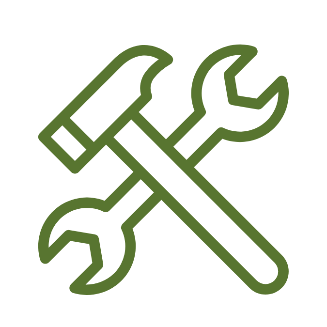 Icon of a screwdriver and wrench crossed over each other, representing tools or repair.