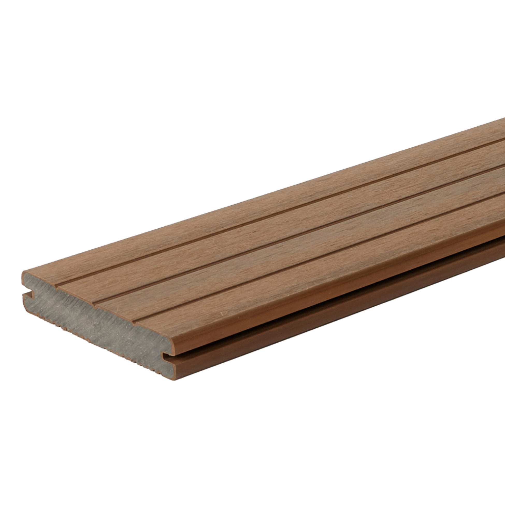 Wooden slatted bench with a curved slat design on a gray concrete surface.