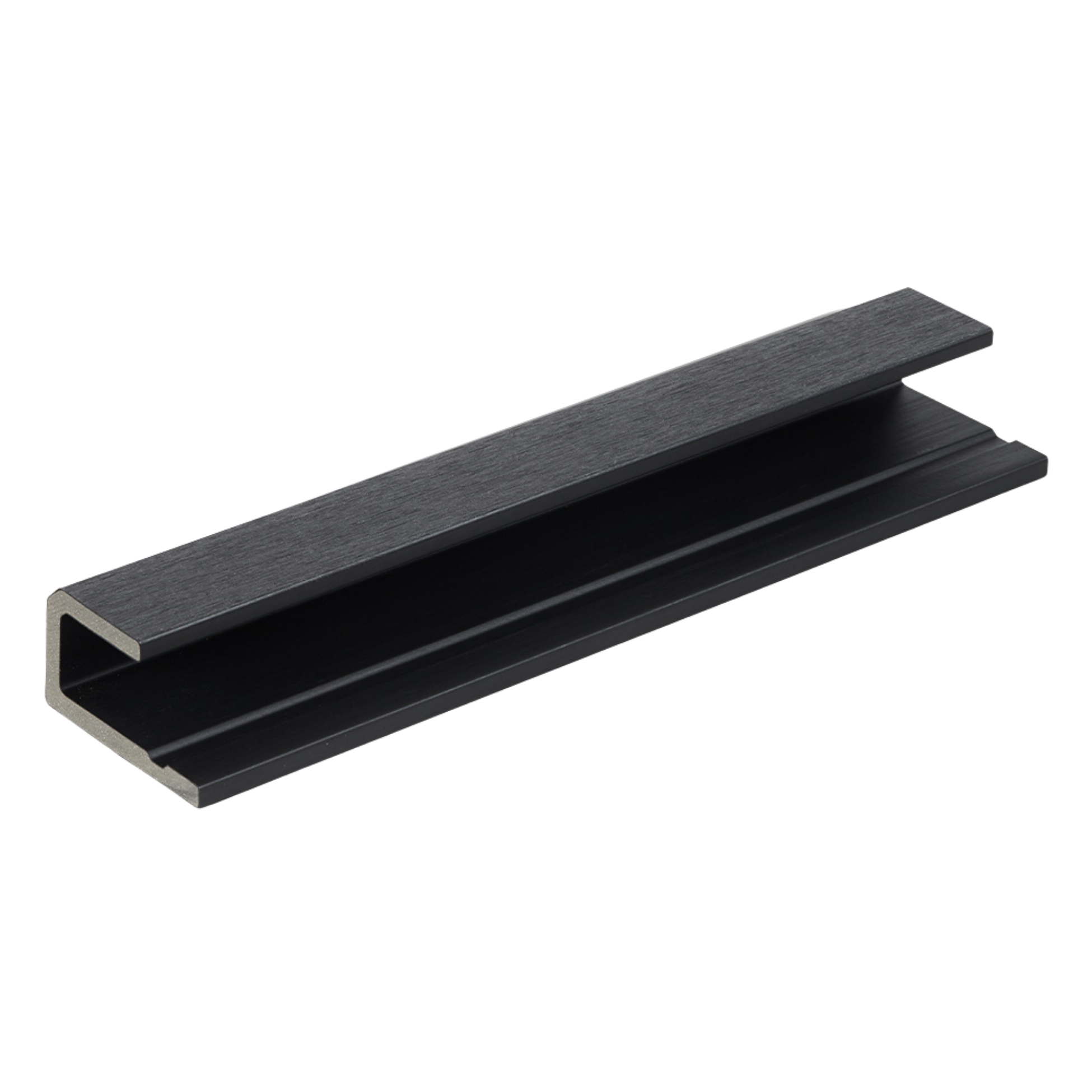 A black metal picture ledge with a minimalist design, mounted on a white wall,-empty.