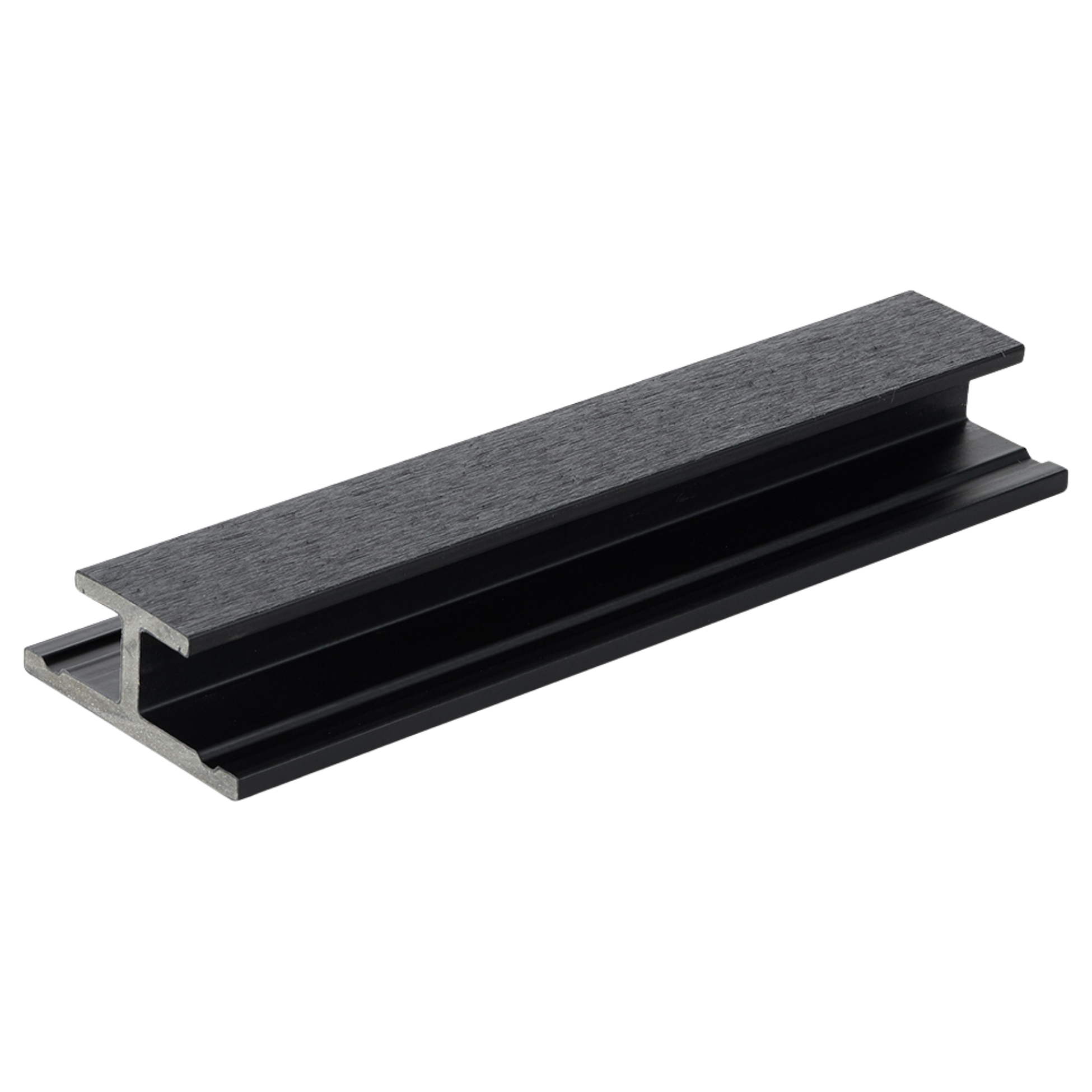 Close-up of a black metal and grey aluminum component with a textured surface, possibly part of a machine or equipment.