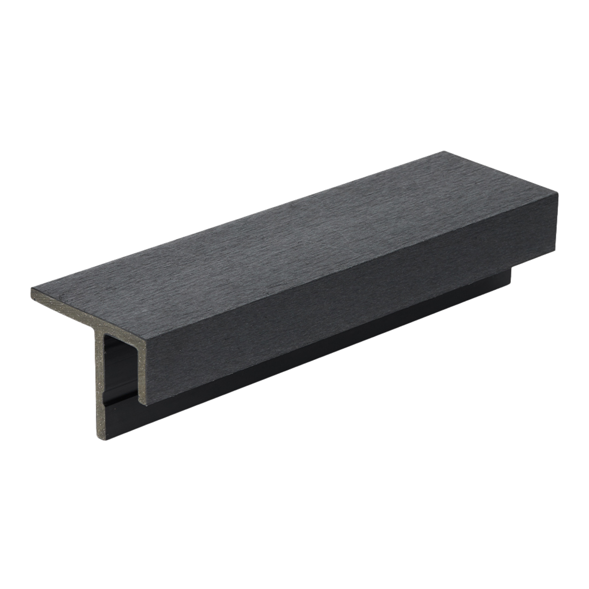 A rectangular piece of dark gray metal with a hollow square cross section and a smooth, brushed surface.
