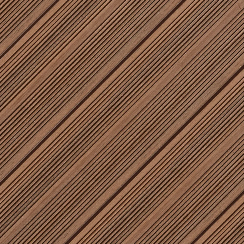 Close-up view of curved wooden slats or panels with evenly spaced parallel lines.