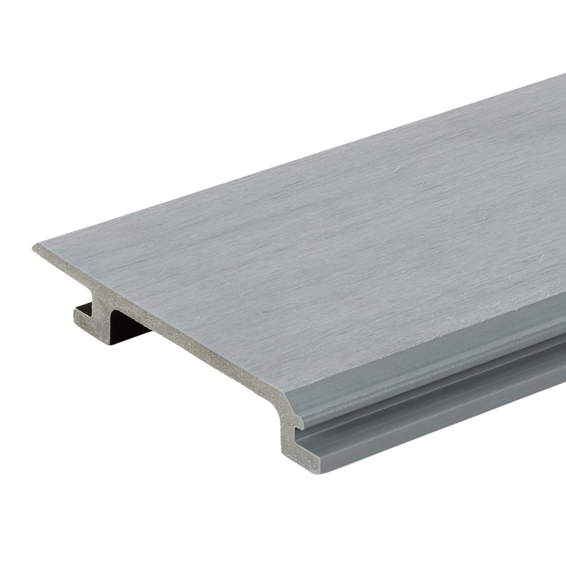Close-up of a metallic aluminum extrusion with a rectangular cross-section and a T-slot for mounting, used in construction or assembly