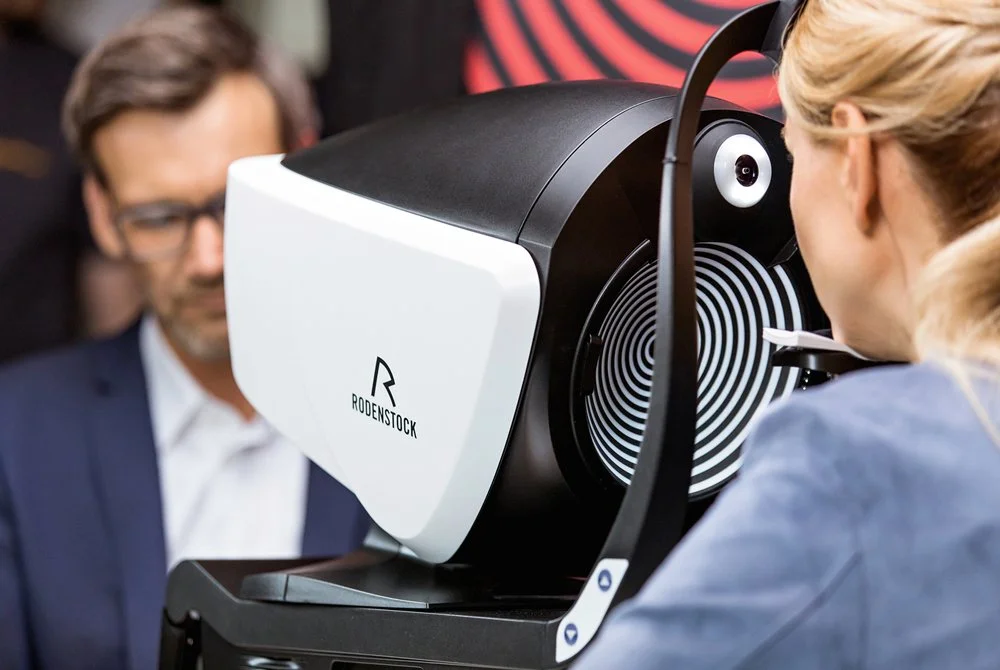 Eye examination using Rodenstock’s DNEye® Biometric Scanner, which captures a precise biometric profile of your eyes to enable Rodenstock EXACT lenses—delivering the sharpest, most personalized vision possible.