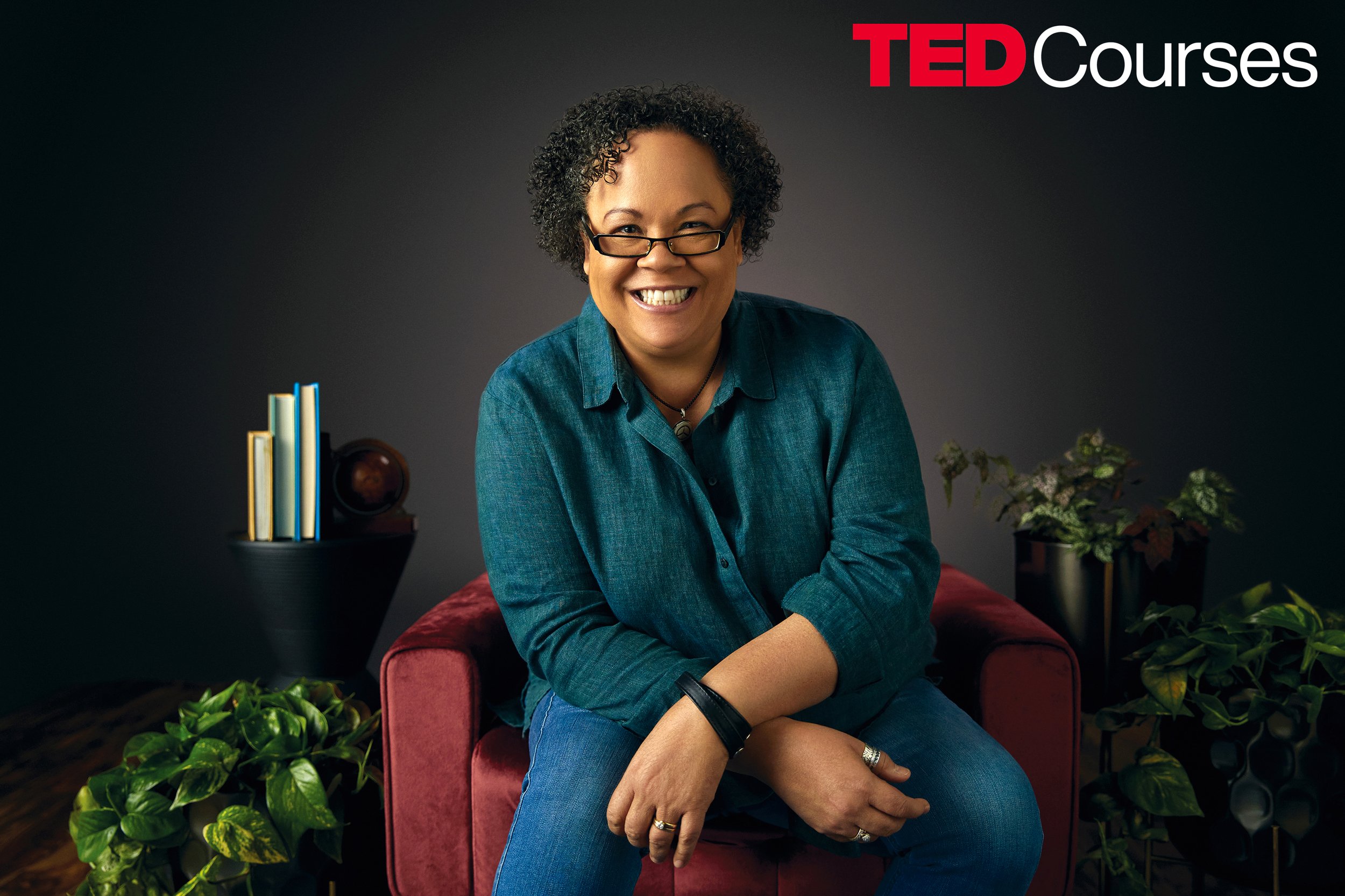 Studio portrait of bestselling author and former Stanford dean Julie Lythcott-Haims, photographed in Washington, DC for TED Courses.