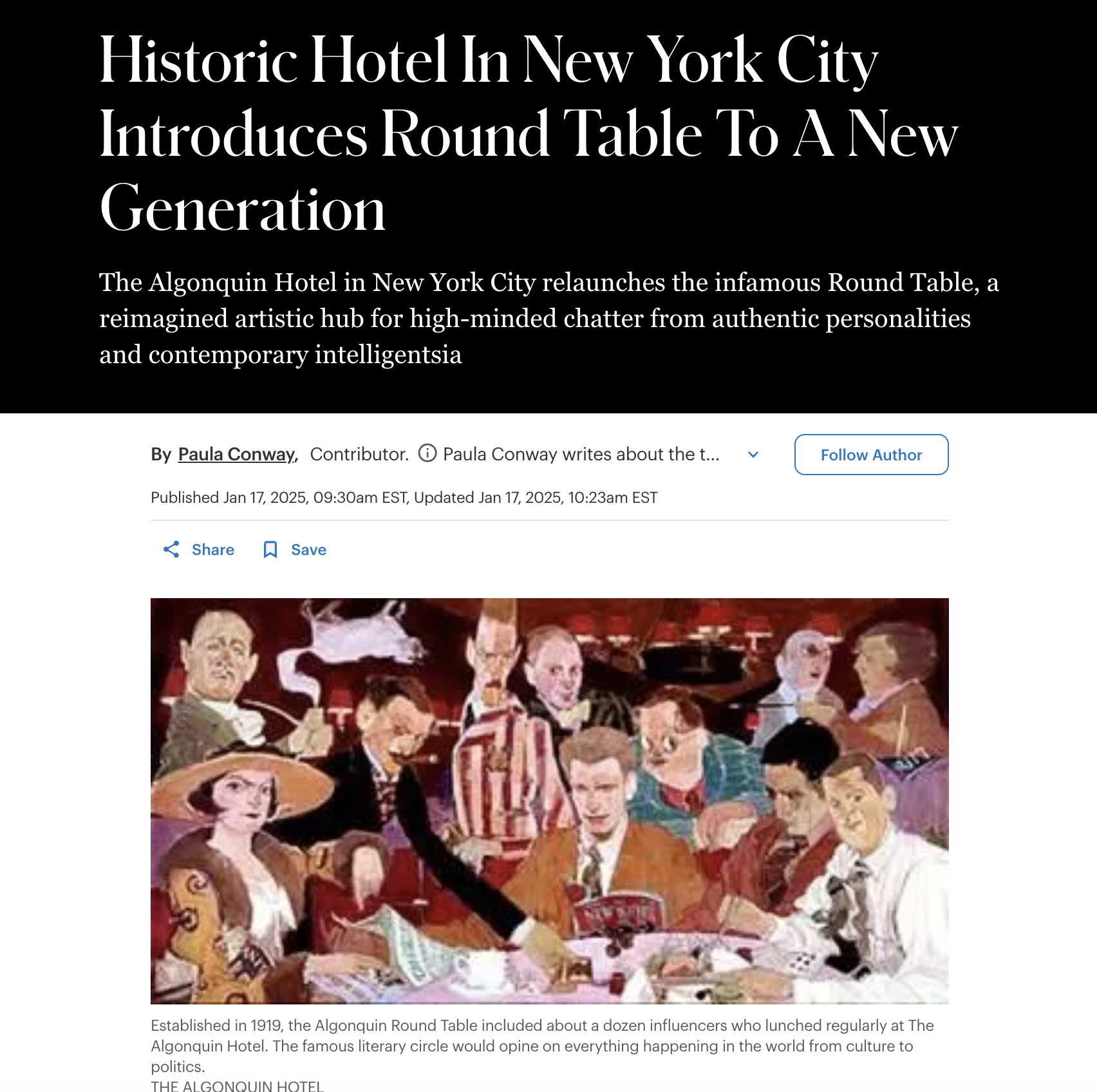 Forbes Magazine Algonquin Hotel Article