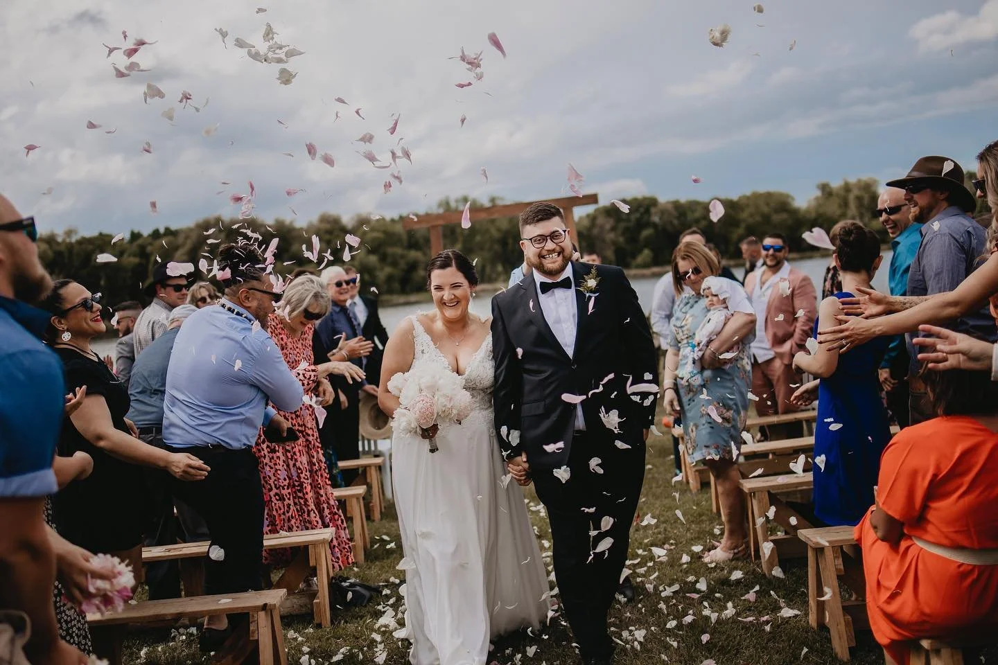 Back at it!! The Ashby&rsquo;s pulled it off between the sun, rain and hail. Congratulations Trent and Cait ❤️ was a stunner of a day! 

Venue - @backpaddocklakes 
Dress - @bridal_studio 
Suit - @barkersclothing 
Bridesmaids - @kilt_clothing 
Caterin