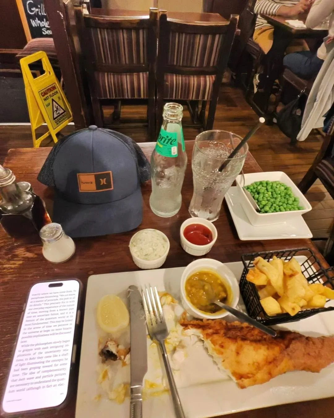 On a business trip in London, eating some amazing fish and chips, and reading a text on quantum physics for a future book in the works. No spoilers (mostly because it&rsquo;s still little more than a half-baked idea), but this will be my first foray 