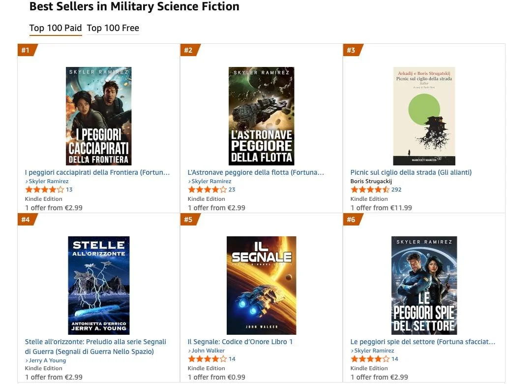 Fantastico! Un best-seller ora anche in Italia! Se vi piace la fantascienza militare con umorismo, provate Fortuna sfacciata ed eroi morti!

Nice! A best-seller now in Italy! If you like military science fiction with humor, try Dumb Luck and Dead Her