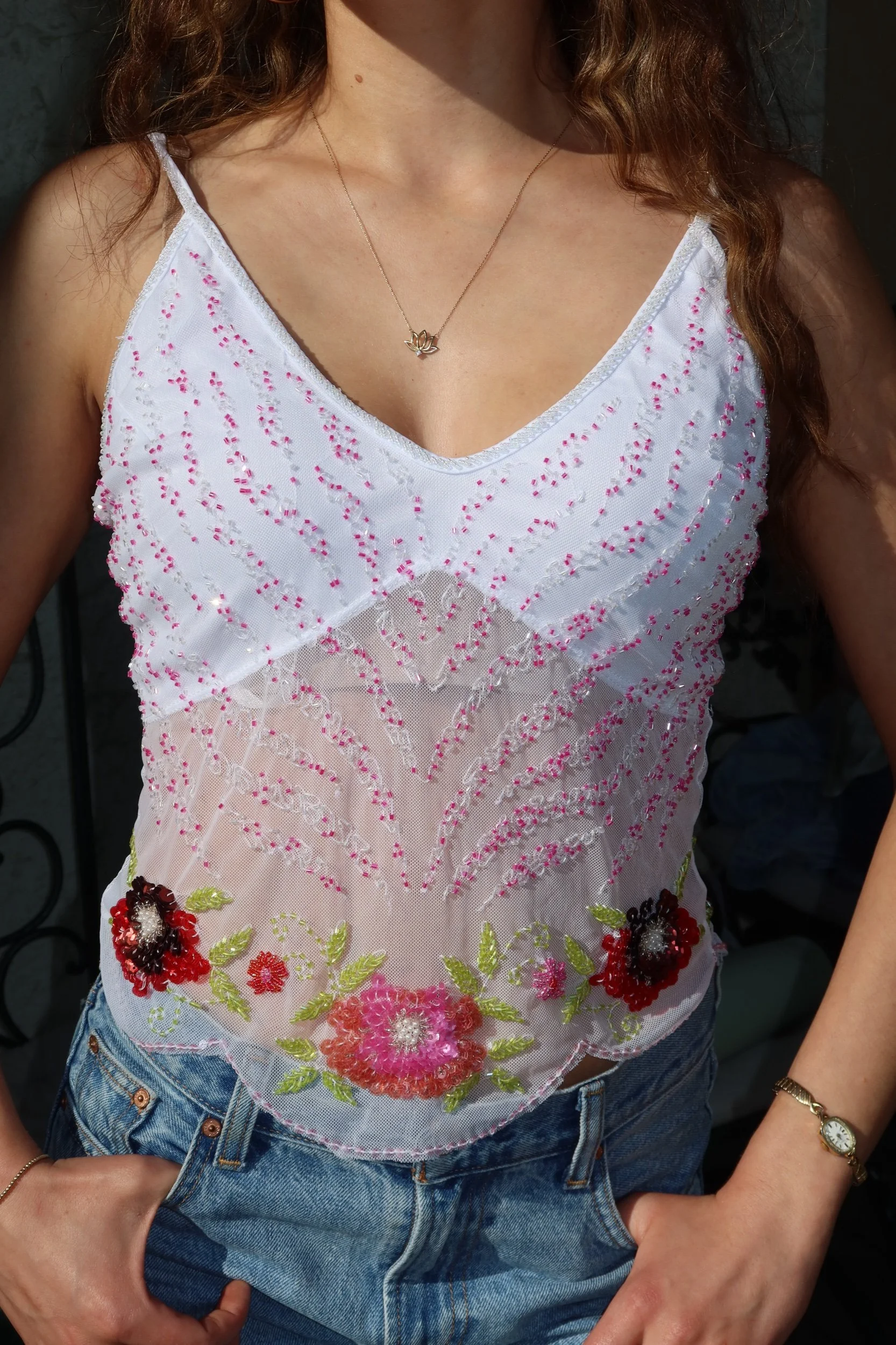 Aftershock beaded floral tank