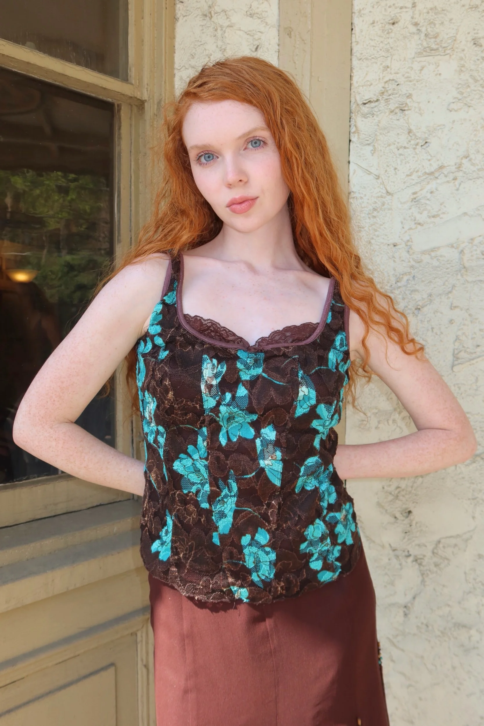 Wet Seal Brown floral corset