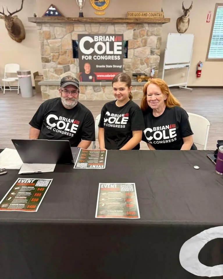 Paul, Melodye and Hannah volunteering for a "Brian Cole for Congress" machine gun event.