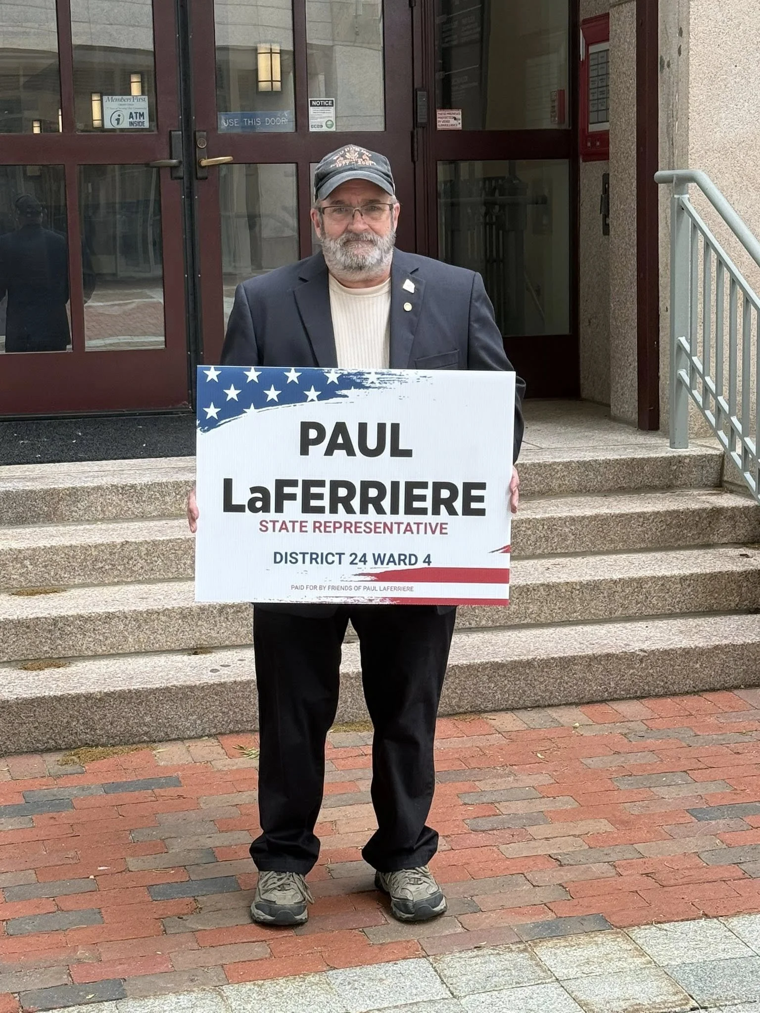Paul LaFerriere, Candidate, New Hampshire State Representative, District 24, Ward 4, Manchester, New Hampshire, in front of City Hall, Manchester, NH just signed up to be a candidate.