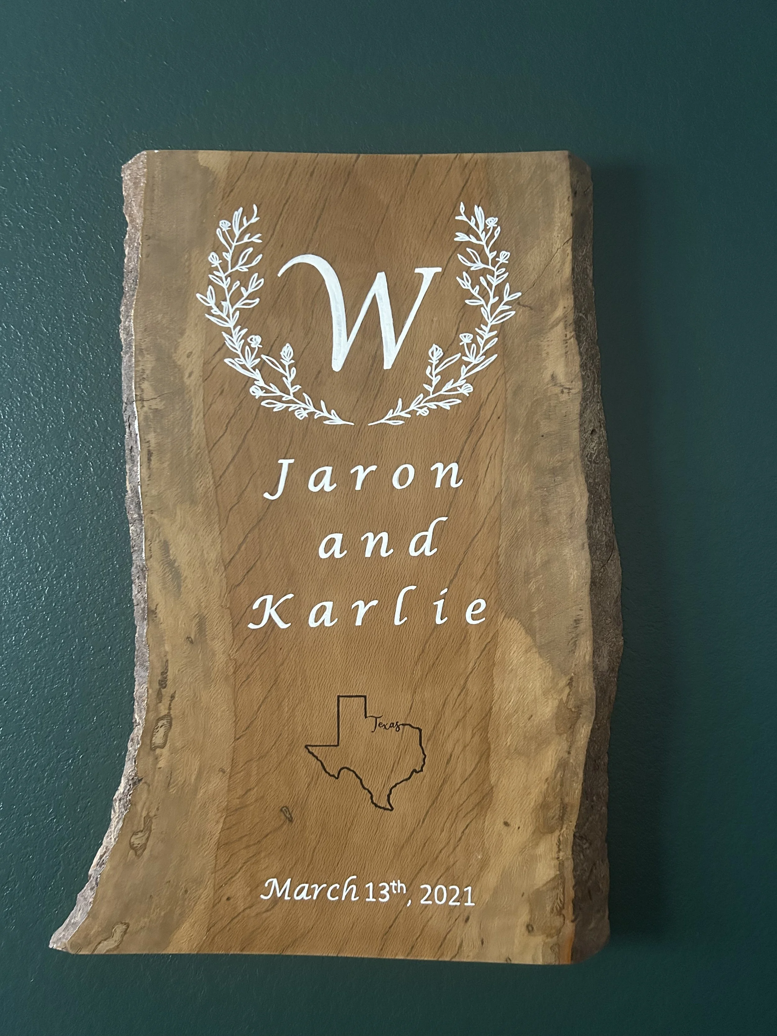 custom wedding sign made of live edge wood slab for keepsake gift
