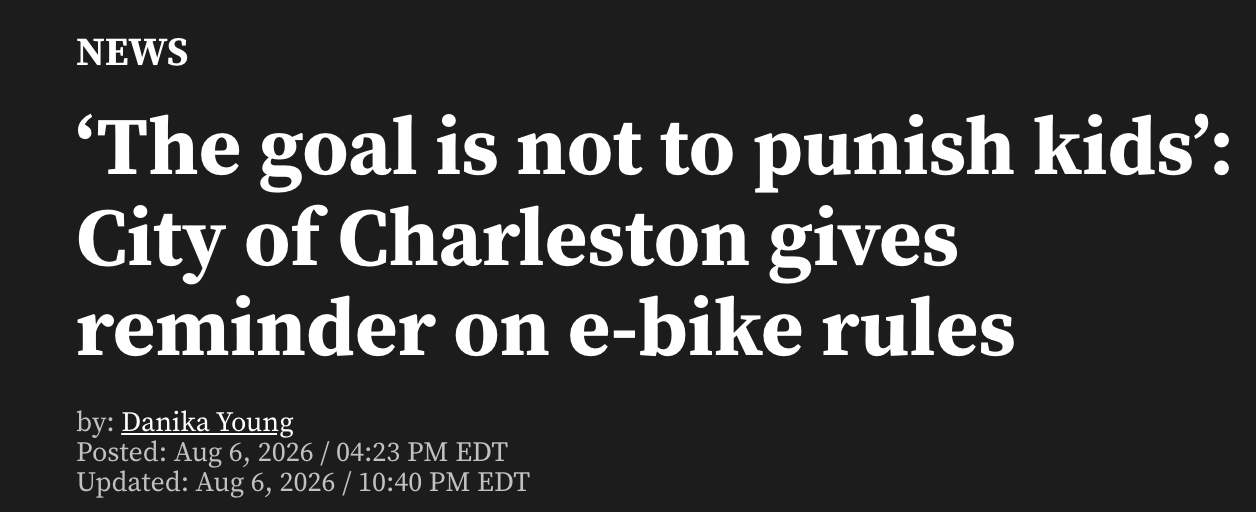 News2: ‘The goal is not to punish kids’: City of Charleston gives reminder on e-bike rules
