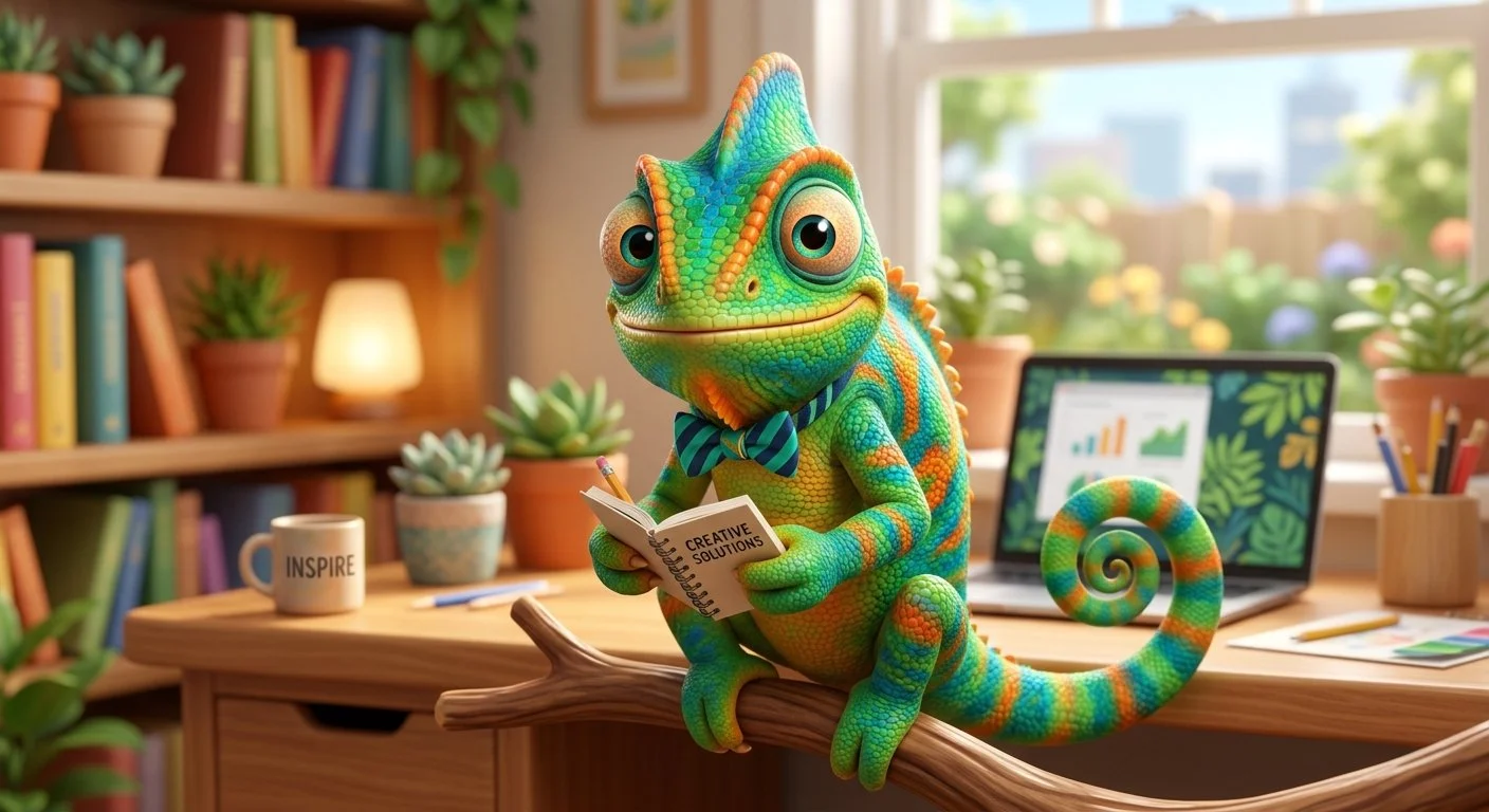 vividly colored intelligent and friendly chameleon for content services