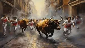 Running of the Bulls in Pamplona Spain