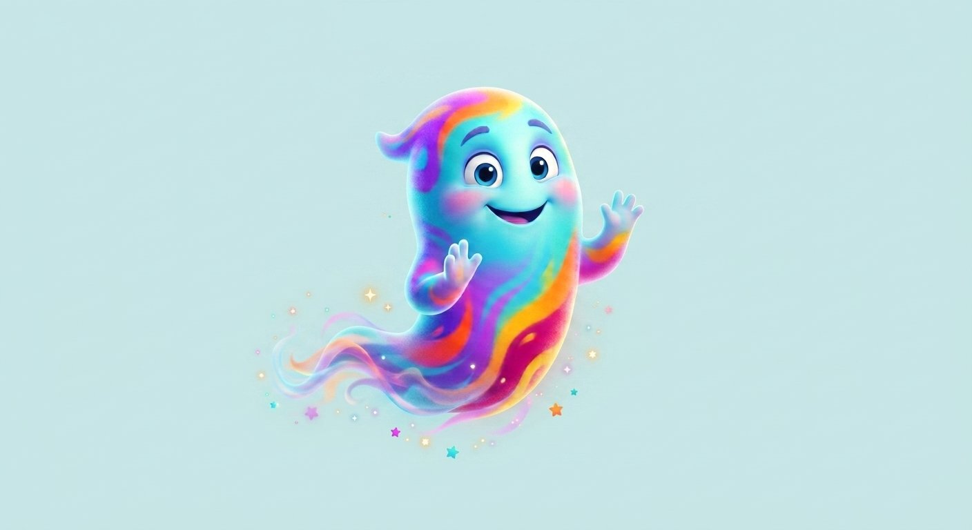 Friendly, vividly colored ghost