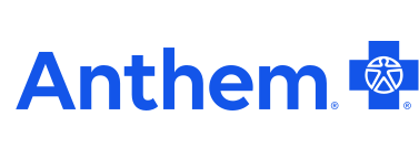 The Anthem logo, featuring the word 'Anthem' in blue with a blue cross and plus symbol to the right.  Designates the displaying physician as an in-network provider.
