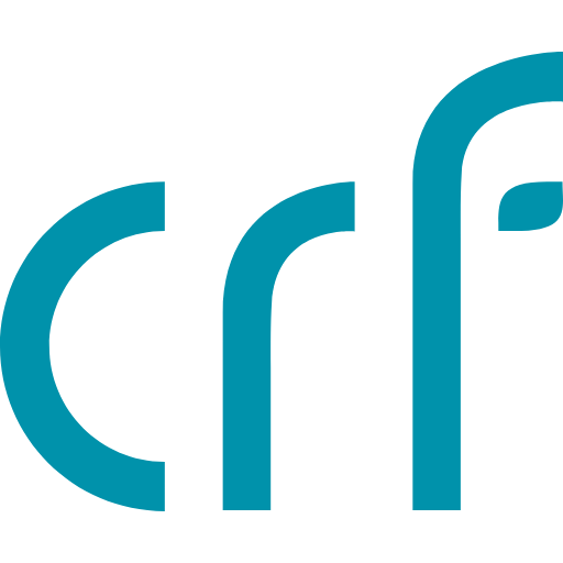 Close-up of the letters 'crf' in lowercase with a modern font and teal color.
