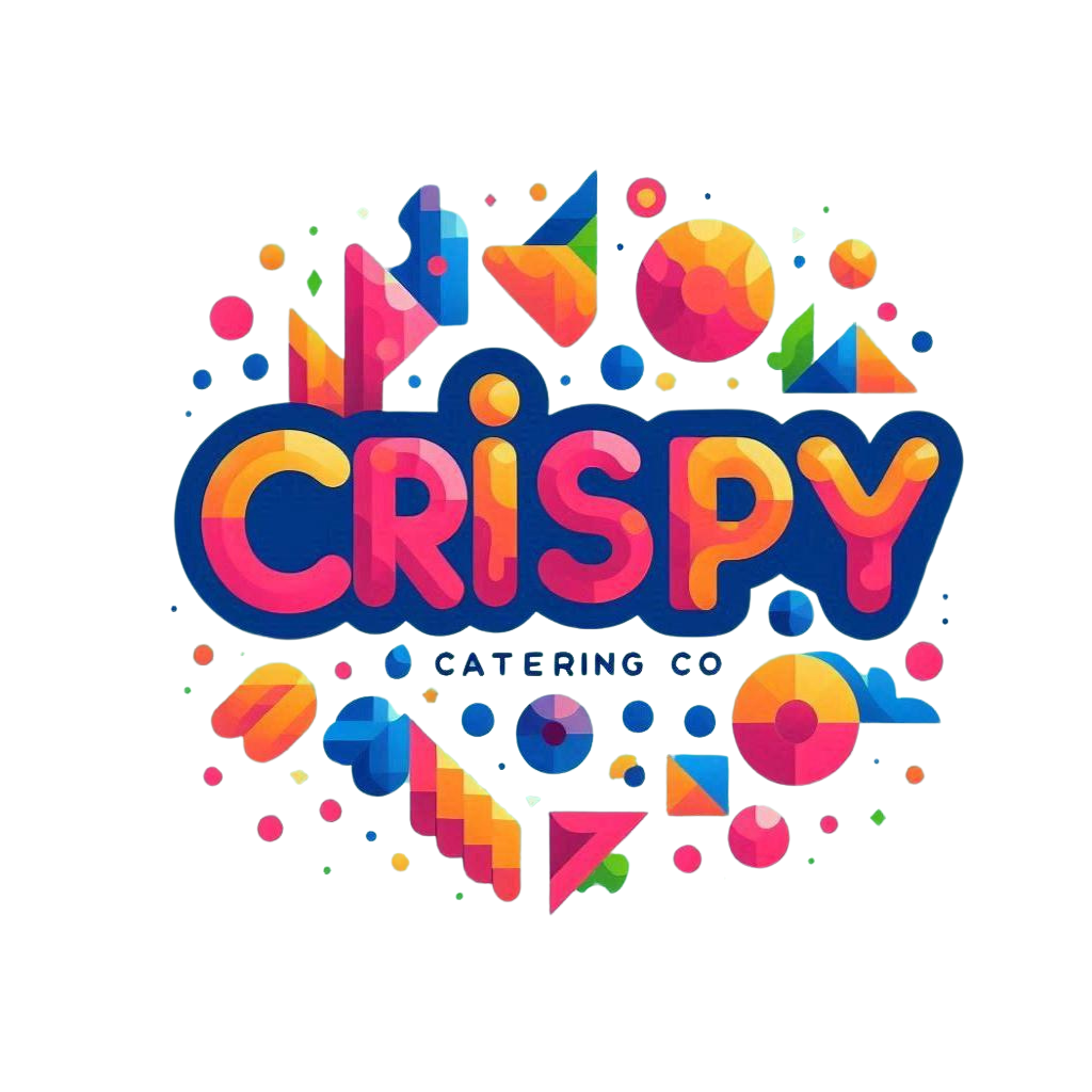 Colorful logo for Crispy Catering Co with vibrant geometric shapes and playful design elements.