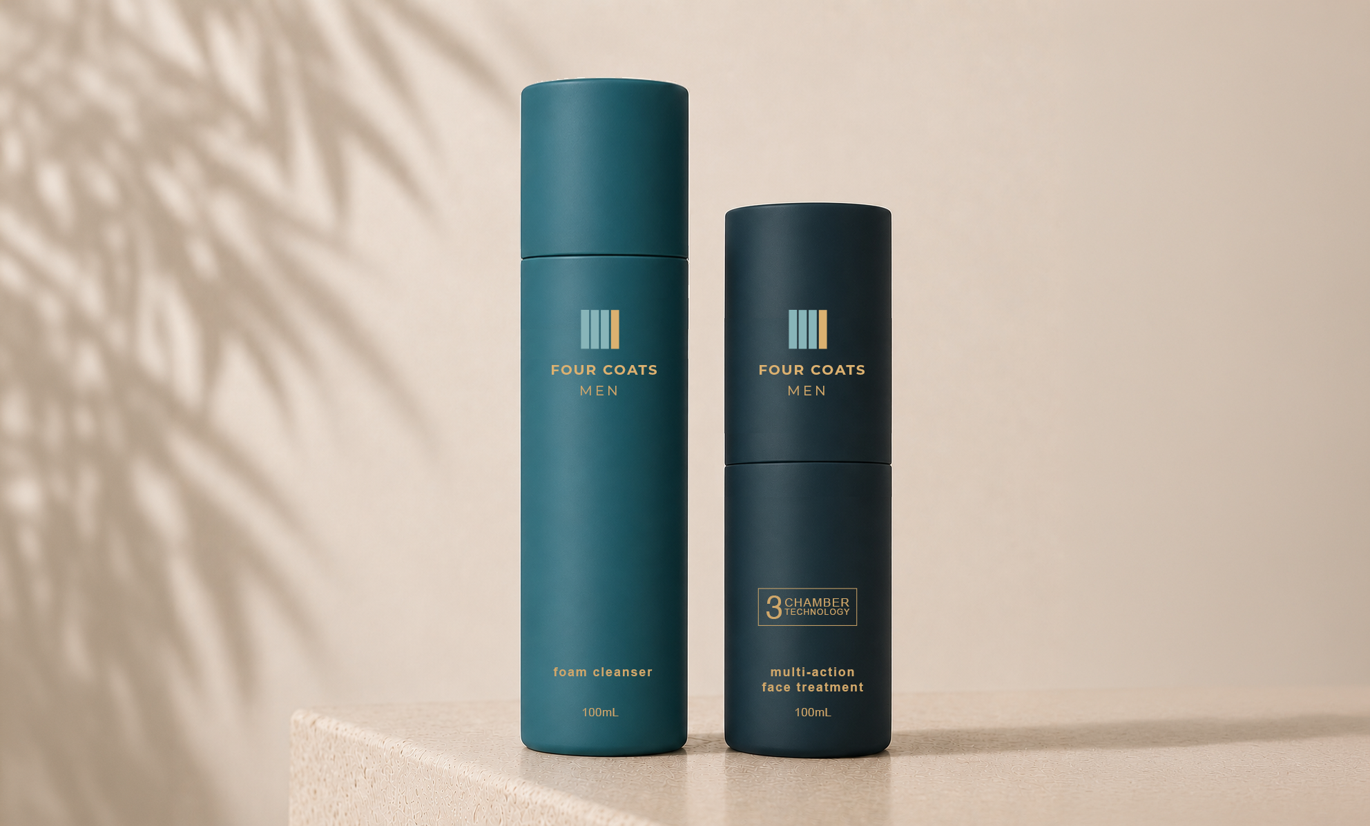 Four Coats men's skincare rebrand and packaging design by Your Brand by Me