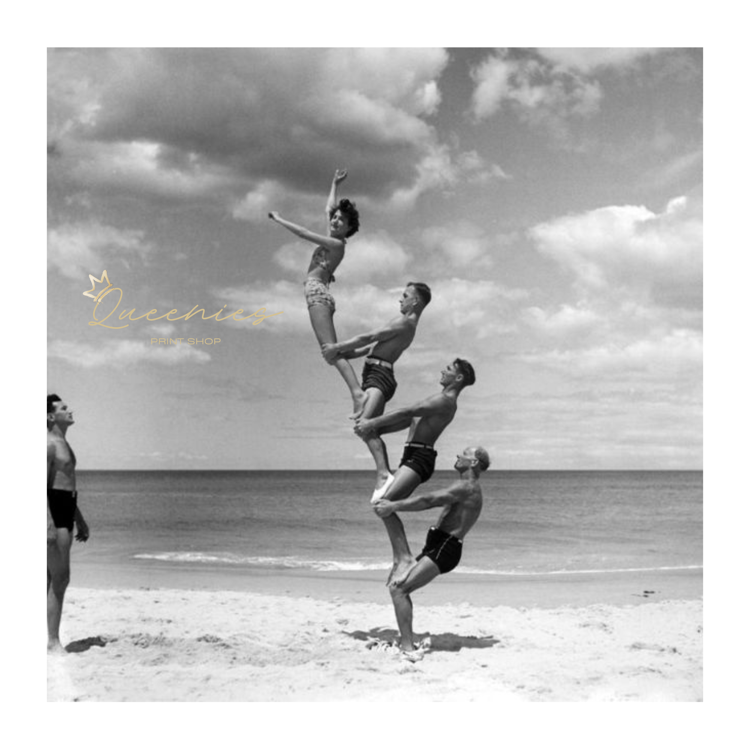 Muscle Beach Print: "Vintage 1950s Muscle Beach California Art – Heavy Duty Square Poly Print – Tear-Proof Wall Decor