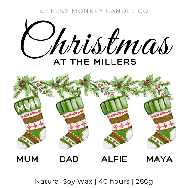 Christmas at The [Family Name] with named stockings