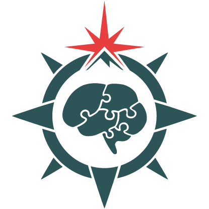True North logo icon made of a compass circle with the north point being a combined mountain and north star. The center is filled with a graphic of a brain formed of puzzle pieces.