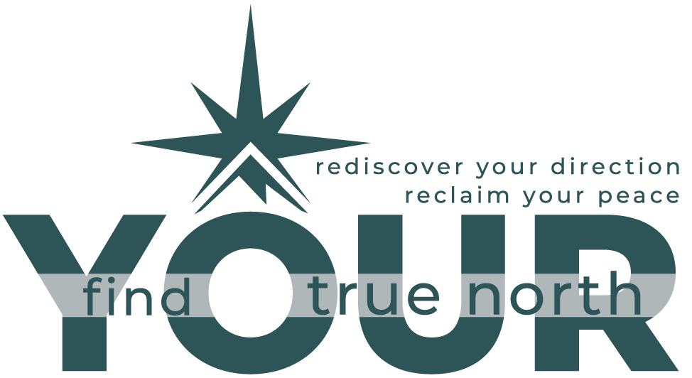 Logo with a star and the words "discover your direction, reclaim your peace," emphasizing finding true north.