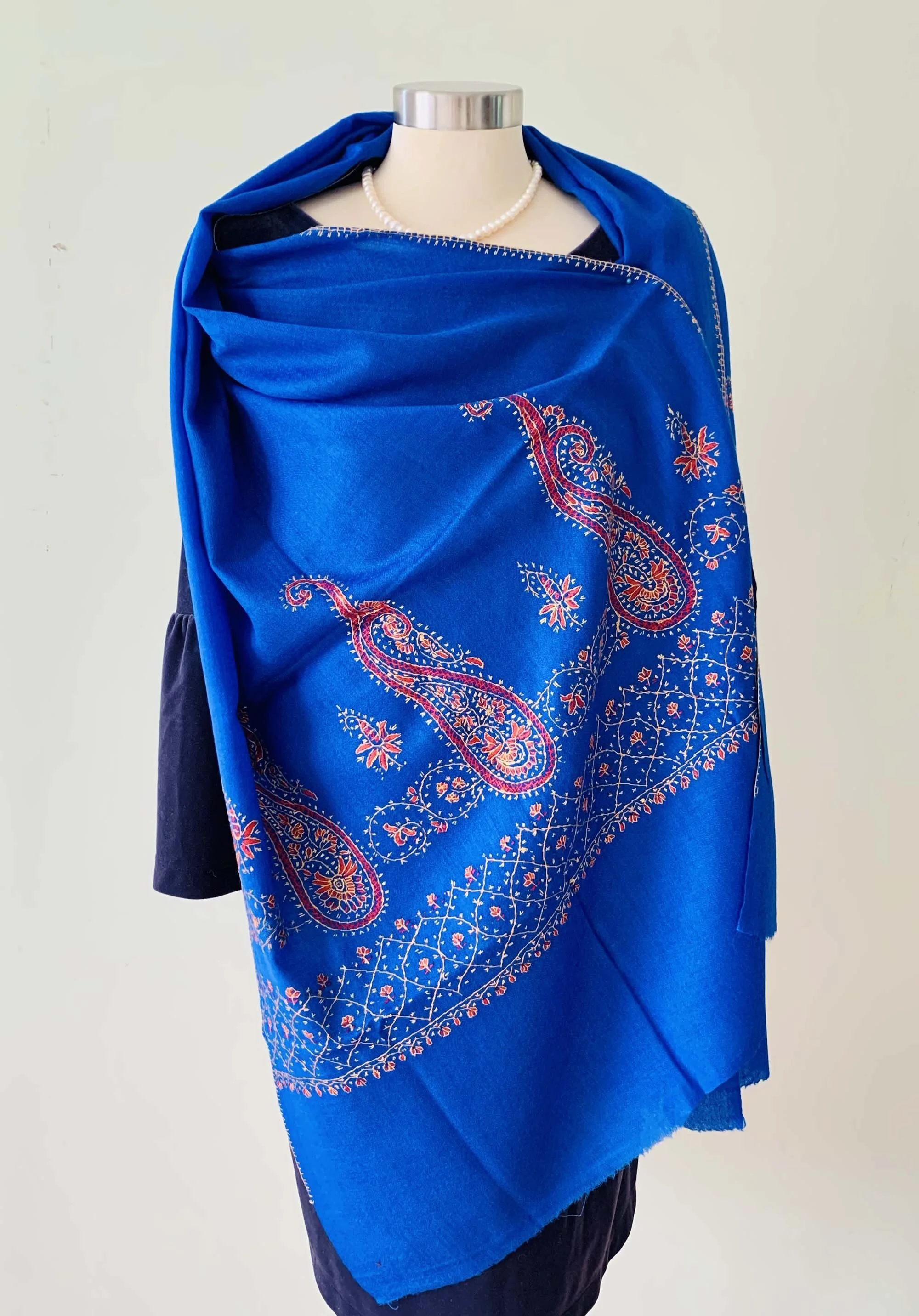 Salvia Blue Scarf with Palladar Sozni Embroidery