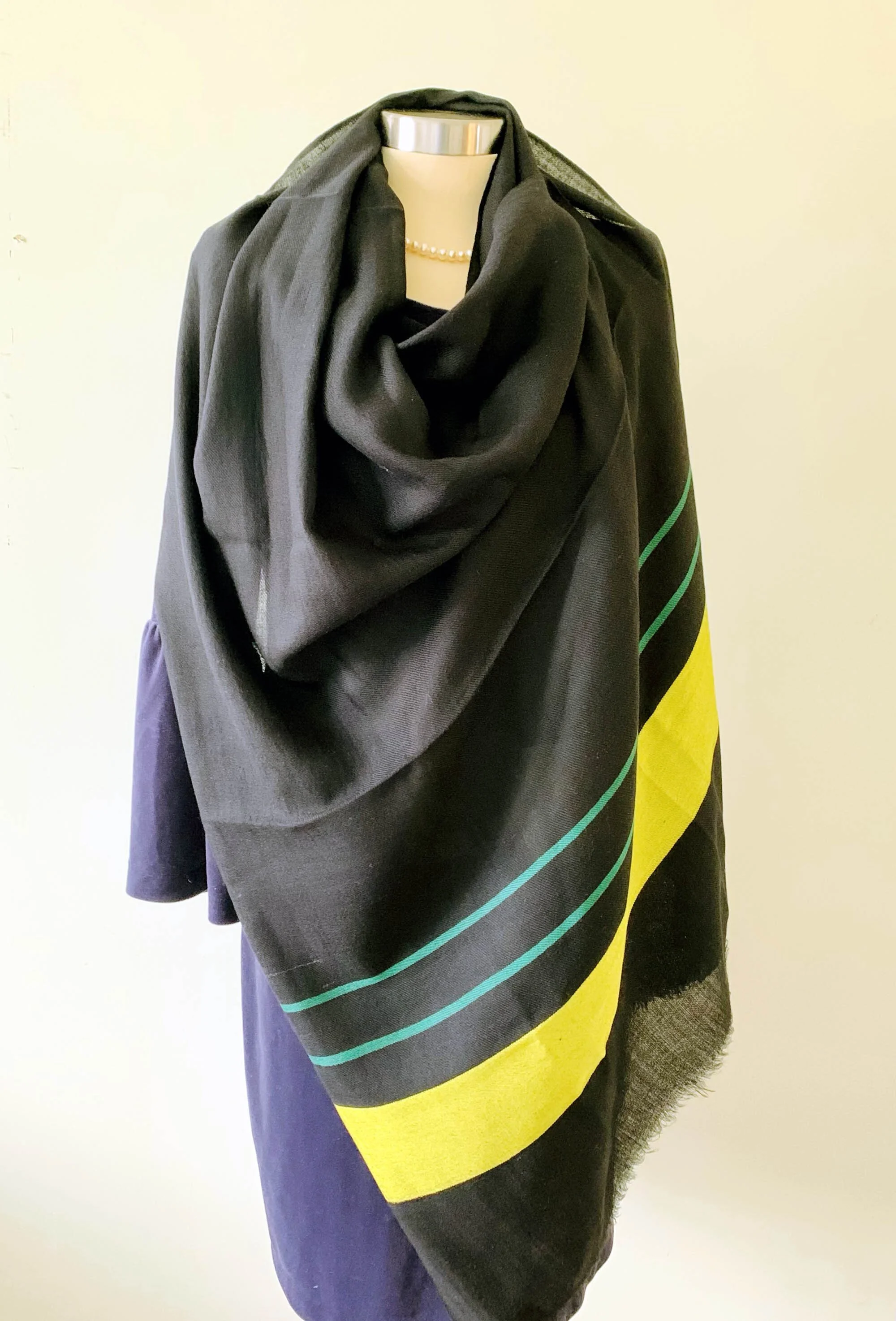 Plain Black Scarf with Striped Border