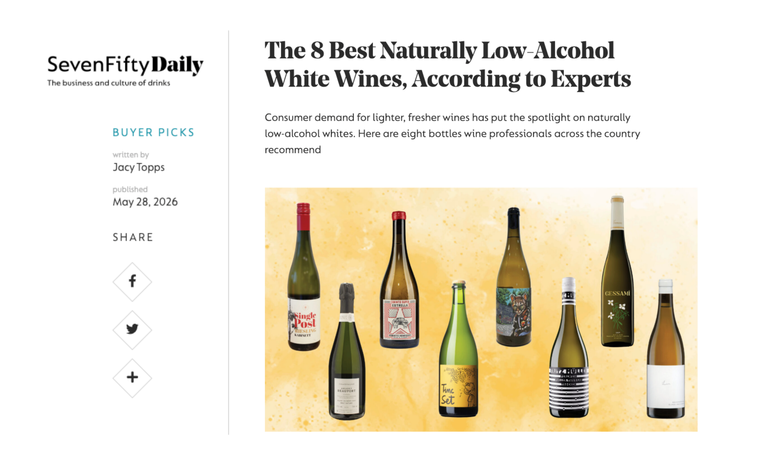 The 8 Best Naturally Low-Alcohol White Wines, According to Experts