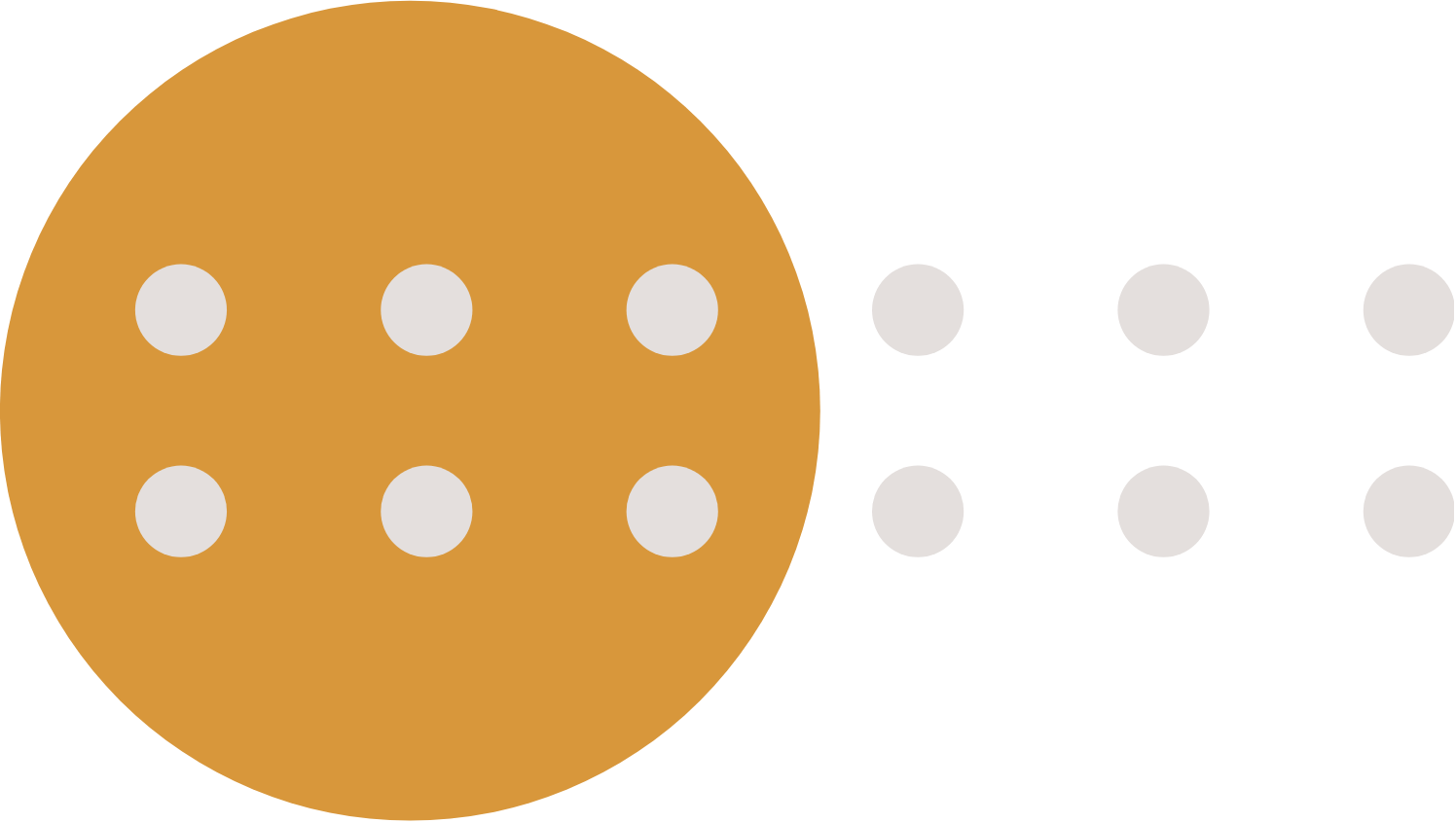 Diagram of a ball with small white dots on it, with additional white dots extending outward in a line.